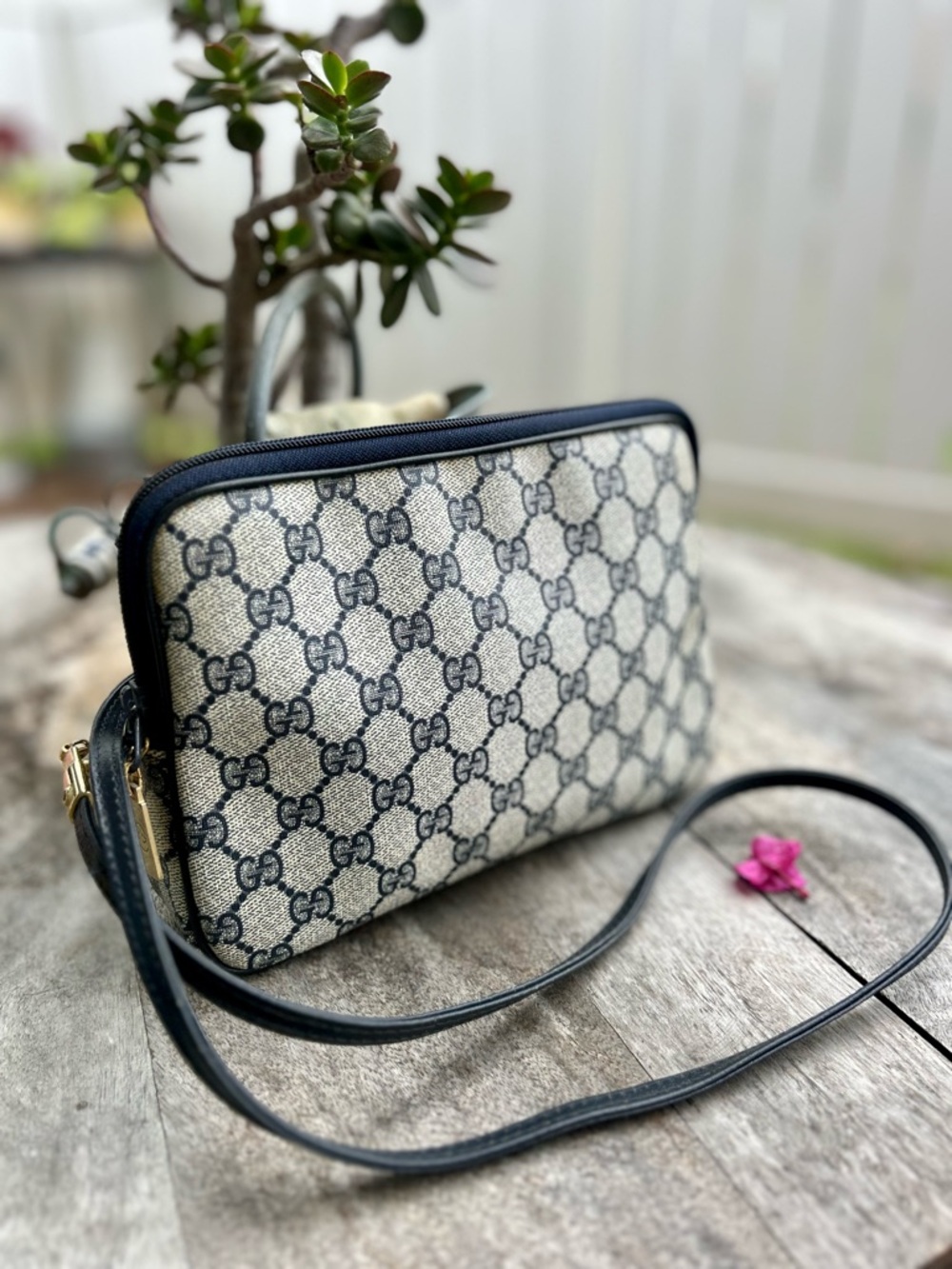 Authentic Gucci Vintage Navy Blue Crossbody  Bag Chic